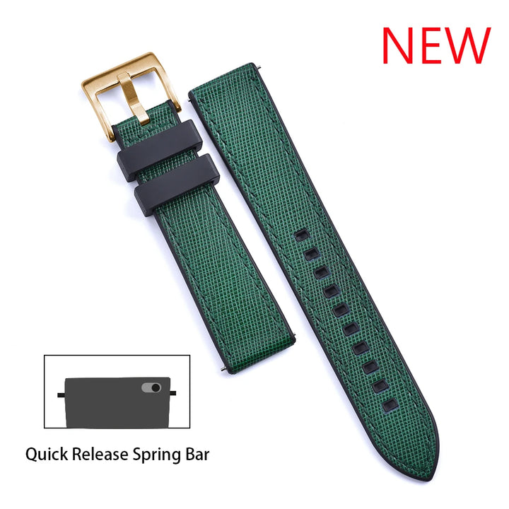JUELONG New Design FKM Watch Strap 20mm 22mm Quick Release Hybrid Fluoro Rubber Saffiano Leather Watchbands