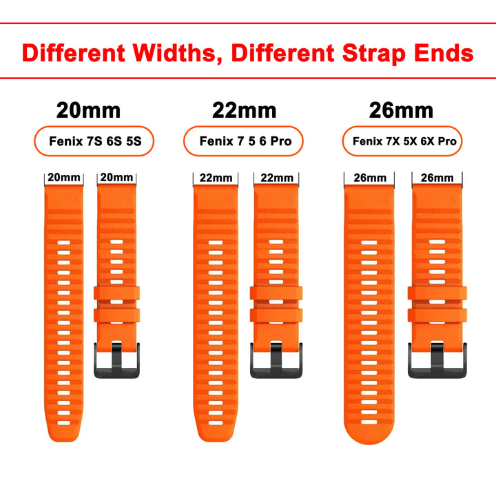 QuickFit 20/22/26mm Silicone Watch Strap – For Garmin Fenix 5–8 Series & 7X/7 Pro