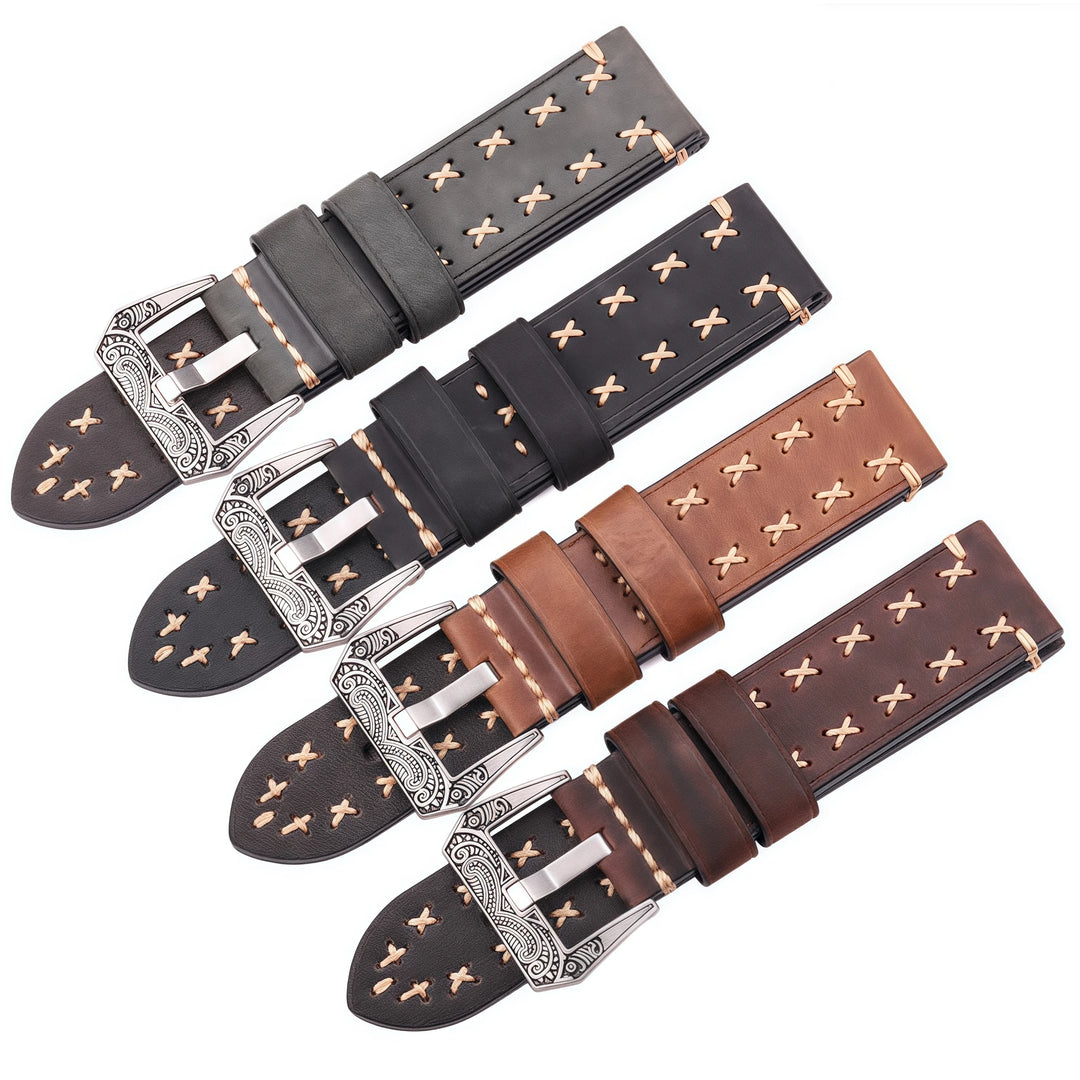 Handmade Genuine Leather Watch Strap 22–24mm with Retro Stainless Steel Buckle