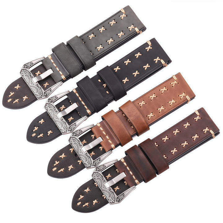 Handmade Genuine Leather Watch Strap 22–24mm with Retro Stainless Steel Buckle