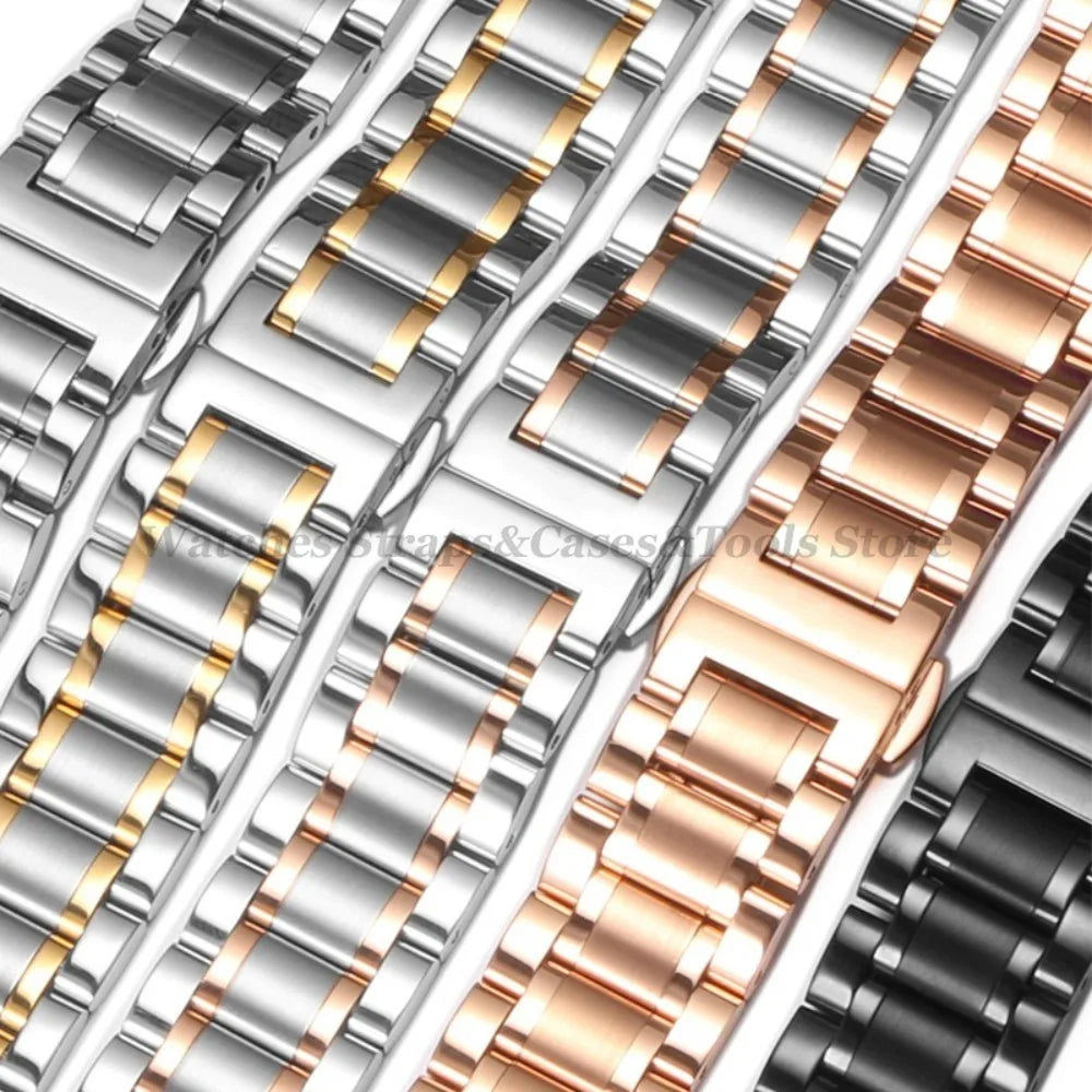 Curved-End Stainless Steel Watch Strap – 12–24mm, Butterfly Clasp