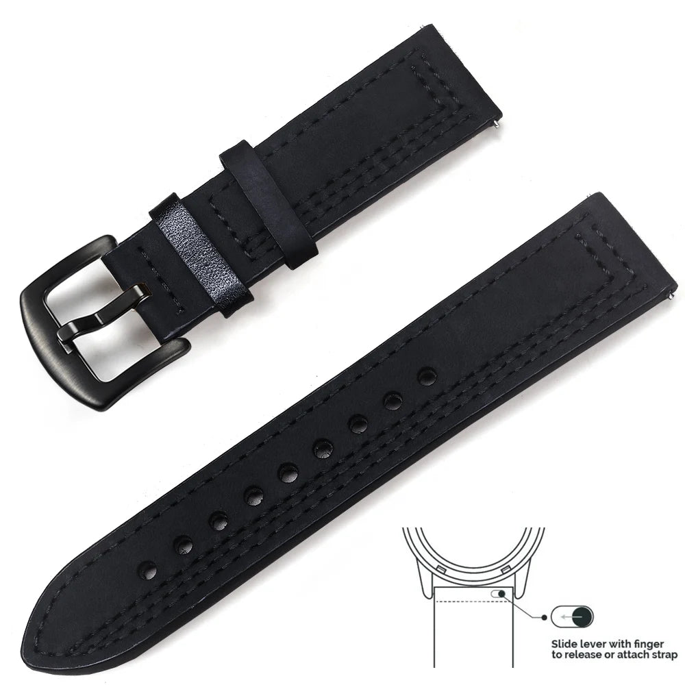 op Grain Genuine Leather Watch Band 20mm 22mm (Quick Release)