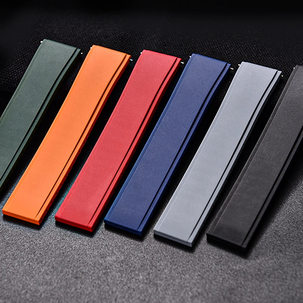 New Design Convex Shape CTS FKM Rubber Watch Strap 19mm 20mm 21mm 22mm CTS Watchbands Quick Release Butterfly Buckle Cut To Size