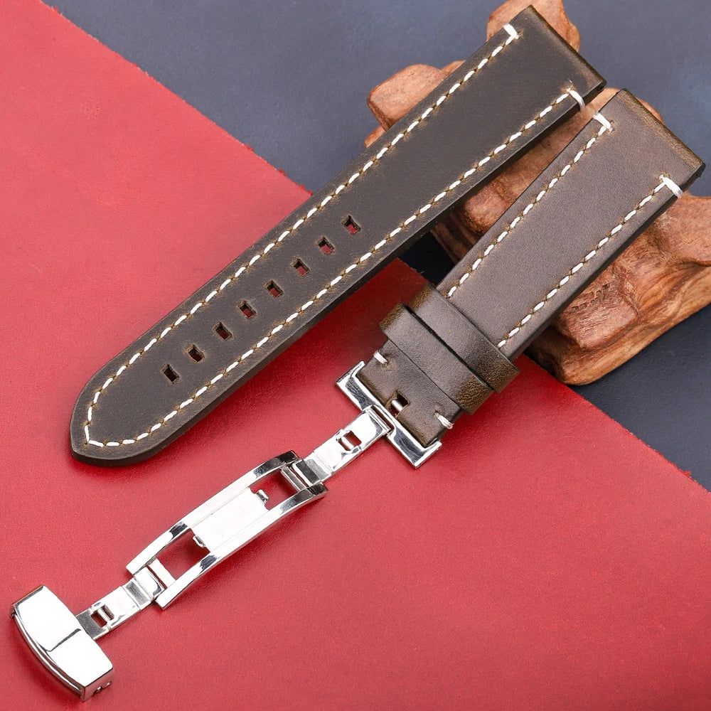Genuine Leather Watch Strap Bracelet 7 Colors Quick Release Watchband 18 20 22 24mm Bracelet Butterfly Buckle Band