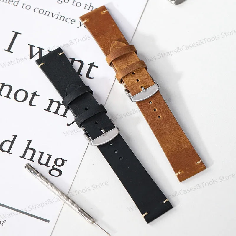 Crazy Horse Leather Retro Watchband 18mm 20mm 21mm 22mm for Seiko for Rolex Men Women Bracelet for Samsung Galaxy Watch 3/4/5/6