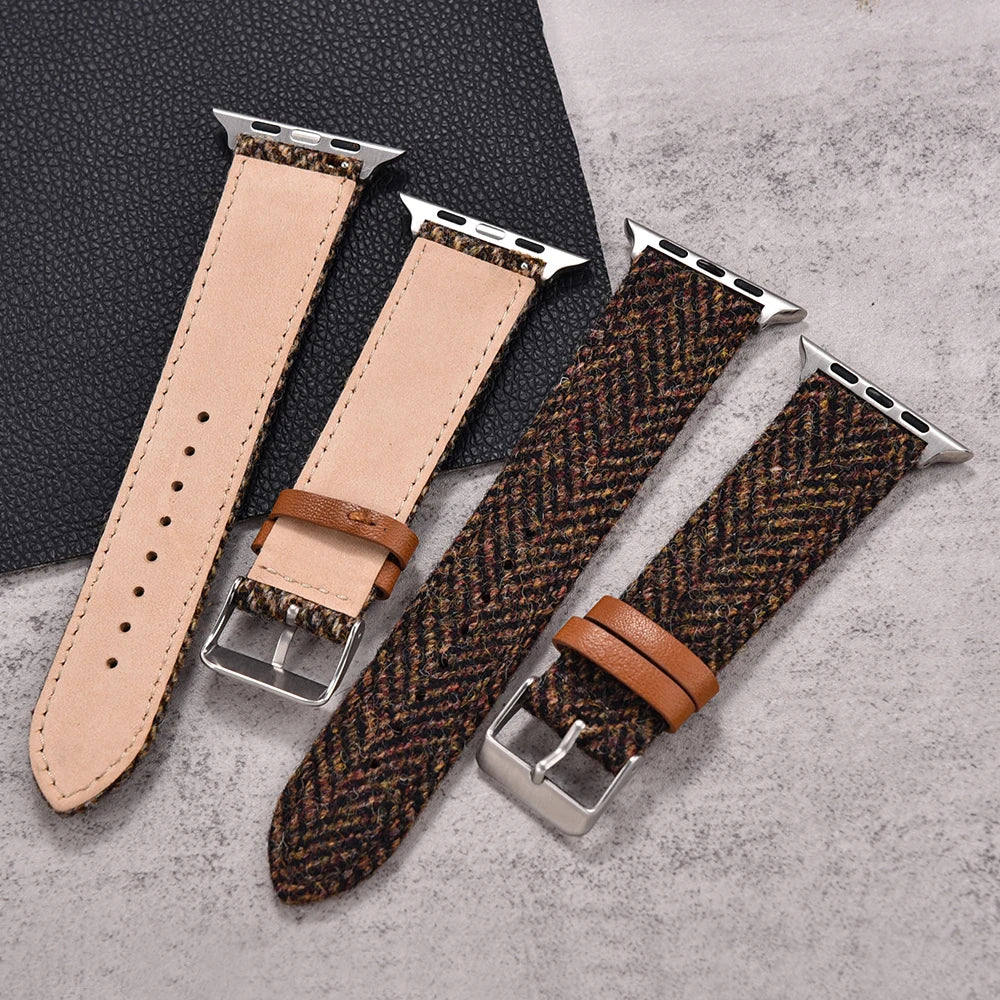 Vintage Wool & Leather Apple Watch Band – 40–49mm for Series 10–6, SE & Ultra 2
