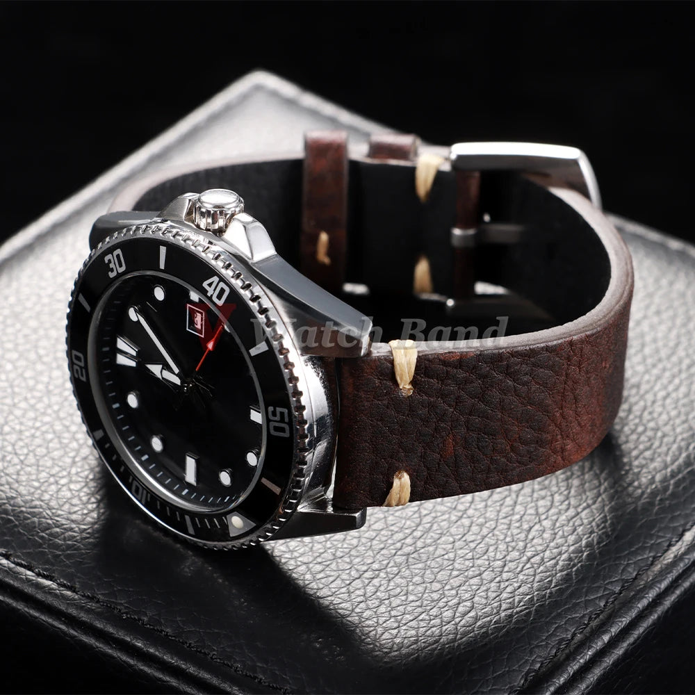 Genuine Cowhide Leather Watch Strap – 18/20/22mm, Vintage, Metal Buckle