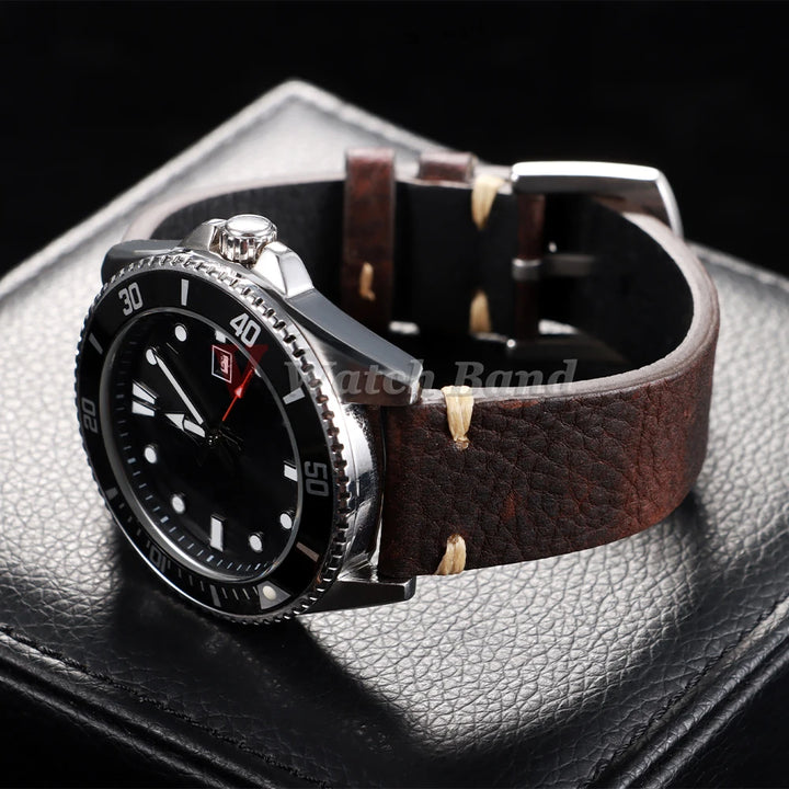 Genuine Cowhide Leather Watch Strap – 18/20/22mm, Vintage, Metal Buckle