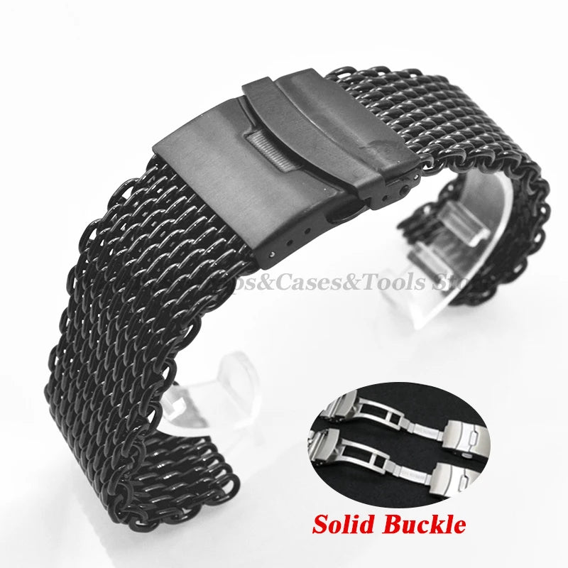Shark Mesh Steel Watch Strap – 18–24mm for Seiko & Omega, Sport/Diving