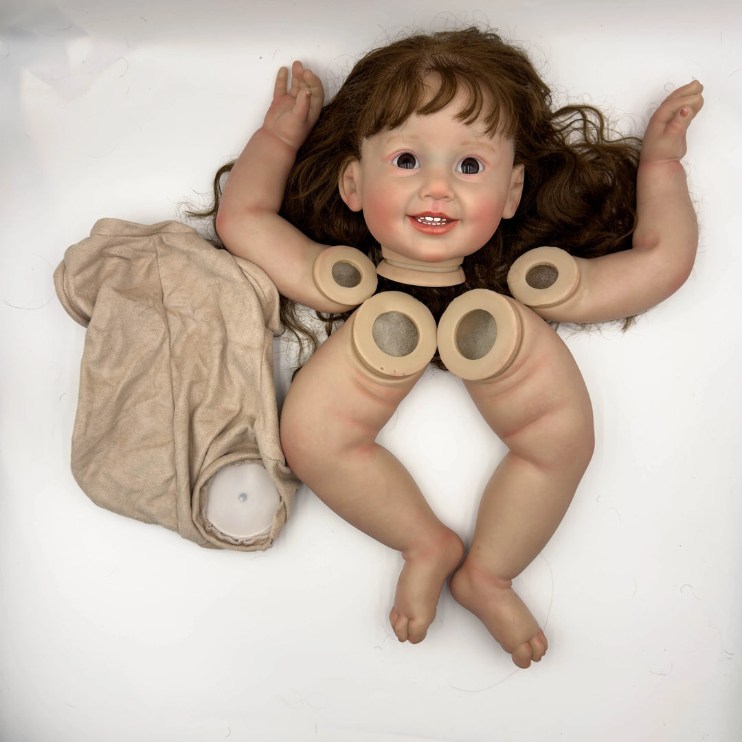 NPK 28inch Reborn Doll Kit Cammi Painted Unfinished Doll Parts with Hand Root Hair for Lifelike Doll Making