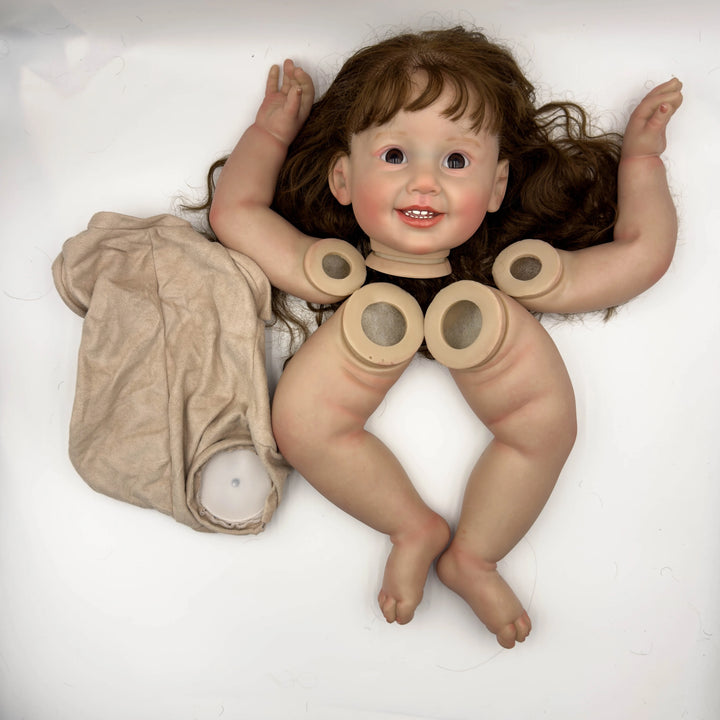 NPK 28inch Reborn Doll Kit Cammi Painted Unfinished Doll Parts with Hand Root Hair for Lifelike Doll Making
