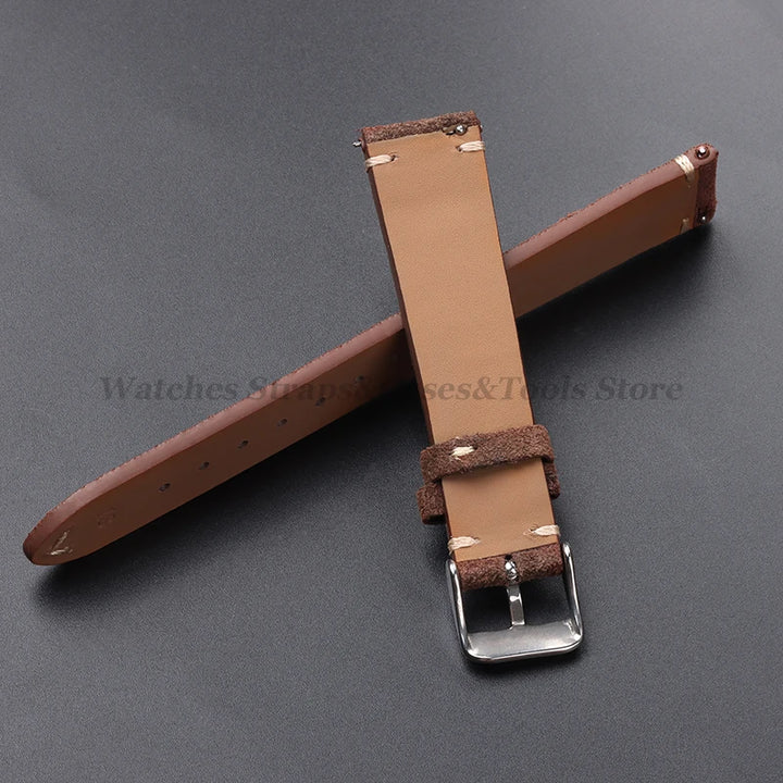 Vintage Suede Leather Watch Band 14–22mm for Omega & Seiko (Handmade,