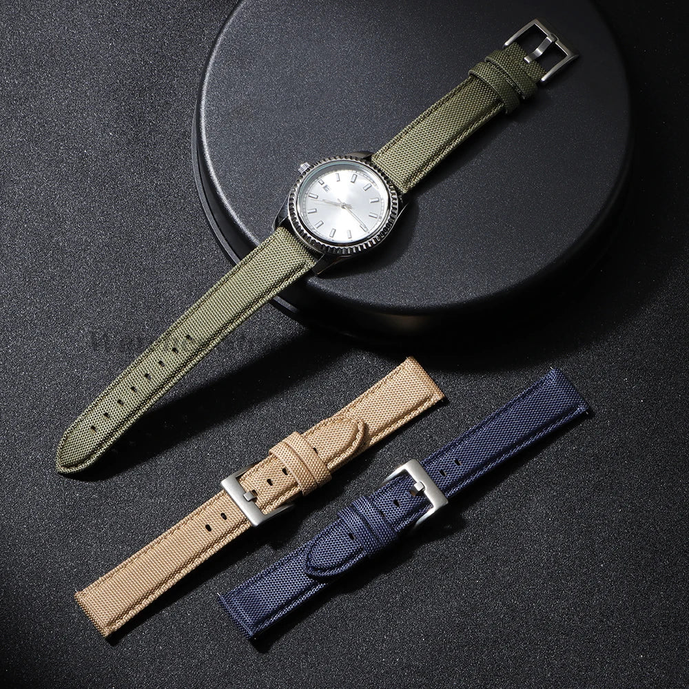 Nylon & Leather Hybrid Watch Strap (20/22mm, Quick Release)