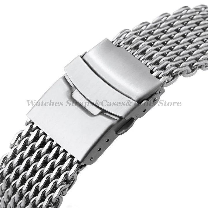Shark Mesh Steel Watch Strap – 18–24mm for Seiko & Omega, Sport/Diving