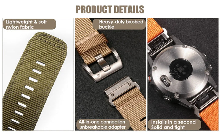HEMSUT Nylon Quickfit Watch Strap – 20–26mm for Garmin Fenix & Tactix