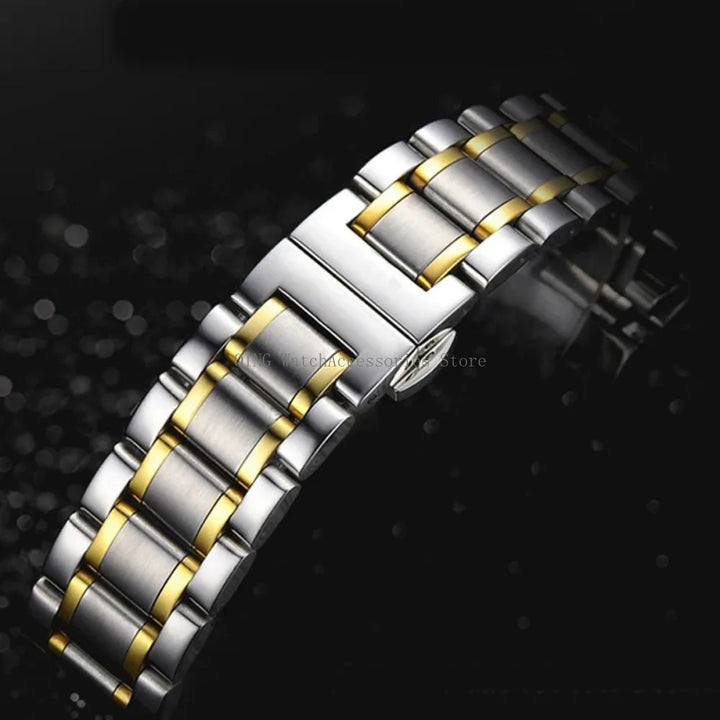 Curved End Solid Stainless Steel Watch Strap – Universal with Butterfly Buckle