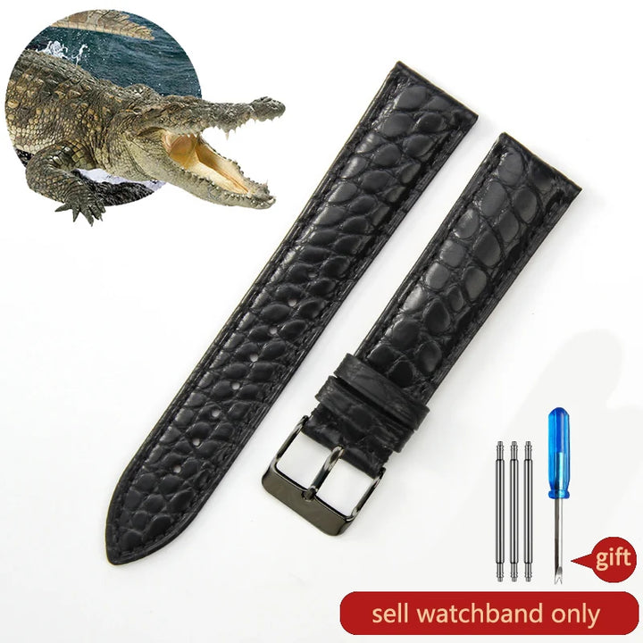 Crocodile Skin Genuine Leather Watch Band with Needle & Butterfly Buckle for