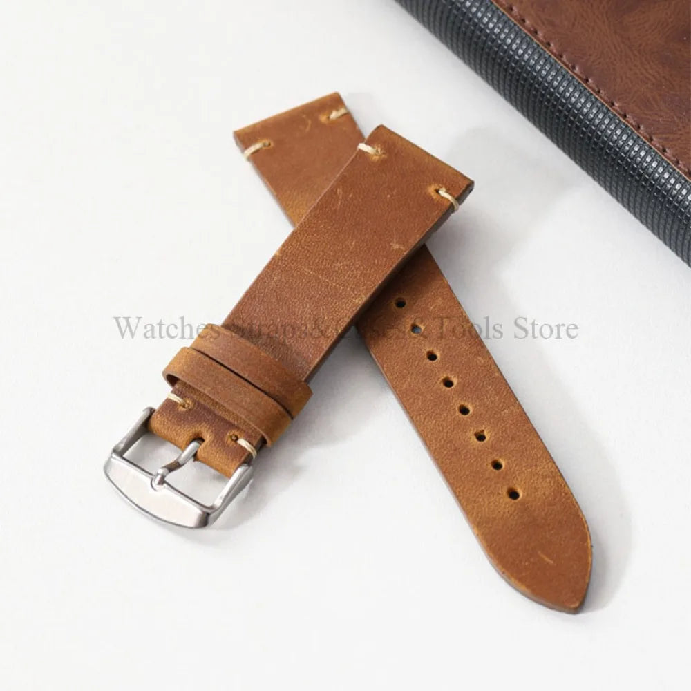 Crazy Horse Leather Retro Watchband 18mm 20mm 21mm 22mm for Seiko for Rolex Men Women Bracelet for Samsung Galaxy Watch 3/4/5/6
