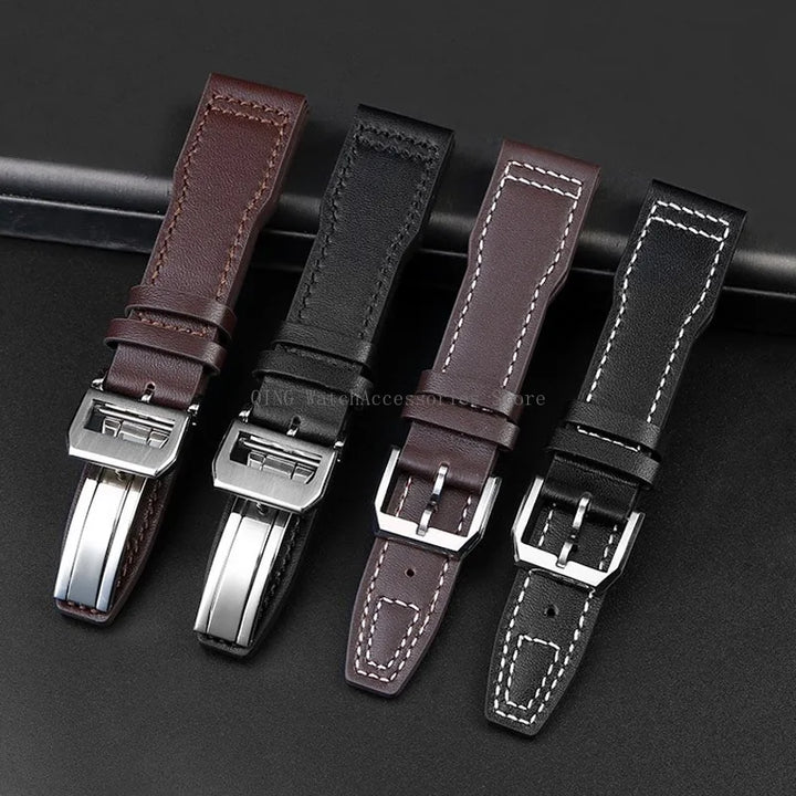 Genuine Cowhide Leather Strap for IWC Pilot – 20/21/22mm, Folding Buckle