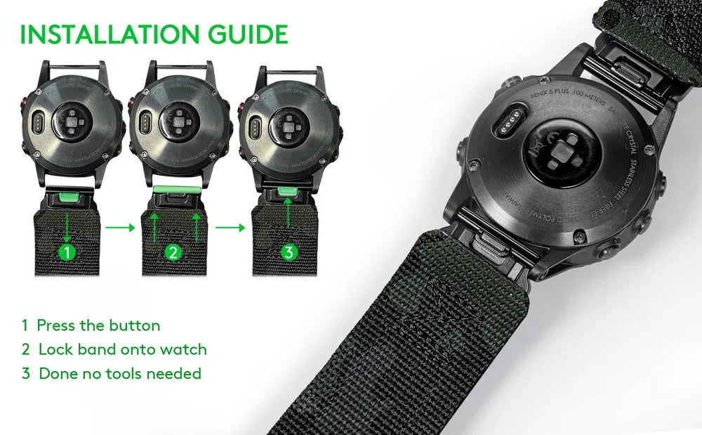 Quickfit Nylon Military Watch Strap – 20–26mm for Garmin & Amazfit
