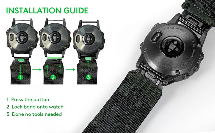 Quickfit Nylon Military Watch Strap – 20–26mm for Garmin & Amazfit