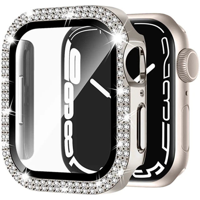 Glass+Cover For Apple Watch Case 45mm 44mm 41mm 40mm 38 42mm Bling Diamond bumper+Screen Protector iwatch series 9 8 7 5 6 4 SE