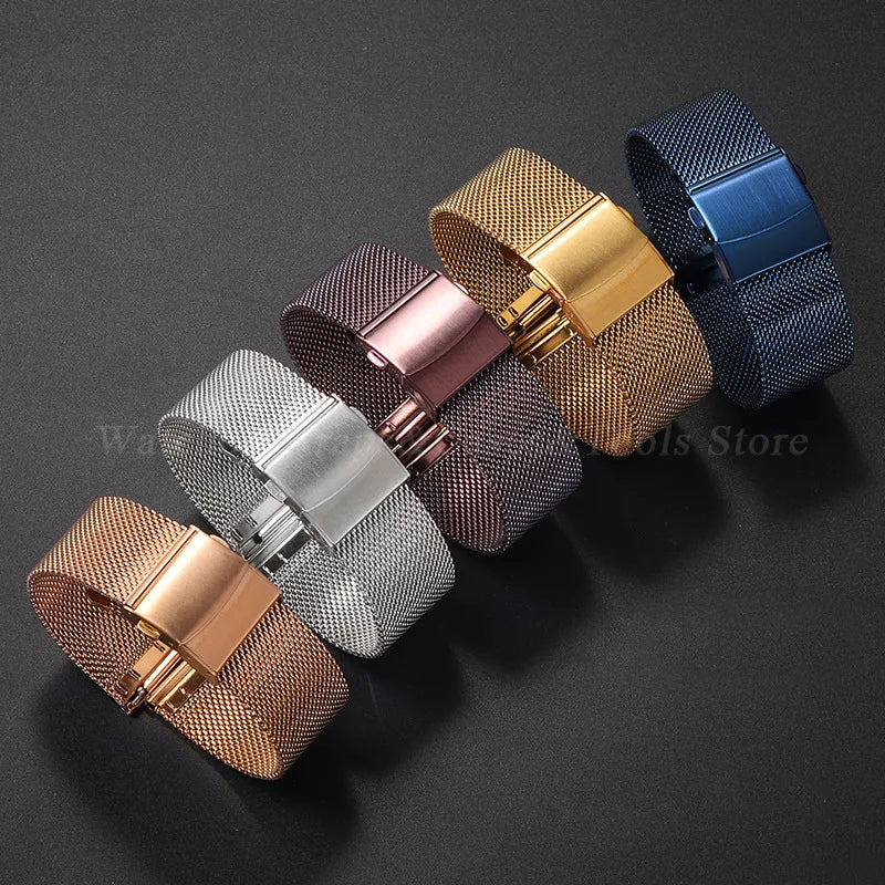 General Use Quick Release Watchband Stainless Steel Band 0.6mm Milanese Strap 12/14/16/18mm 20mm 22mm 24mm for Omega for DW Belt
