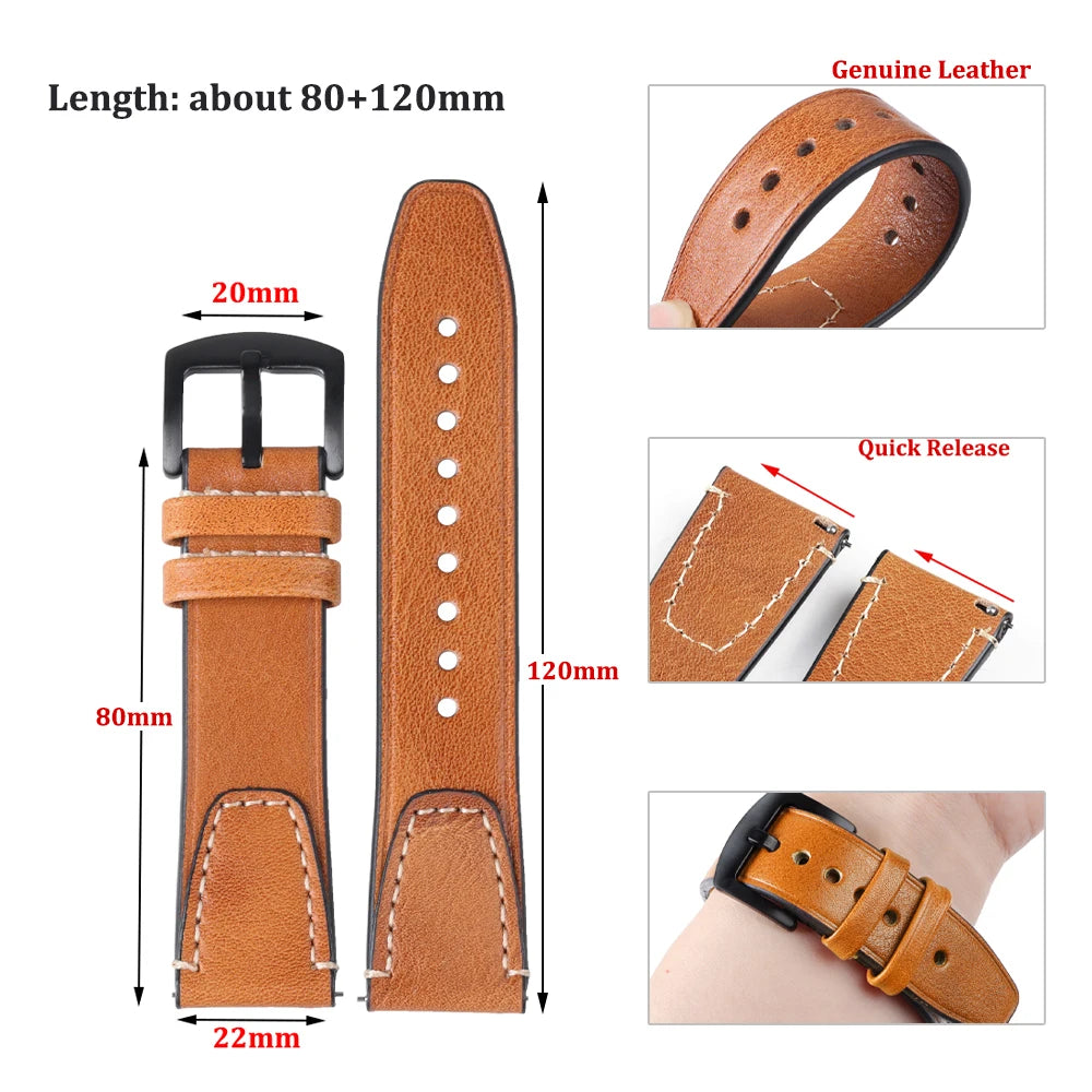 Retro Genuine Leather Watch Strap – 18-22mm for Seiko SNXS79 & Rolex Oyster