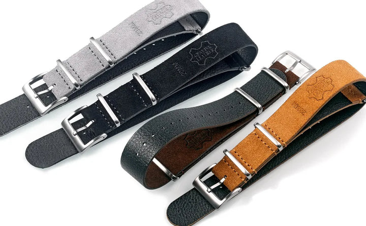 HEMSUT Genuine Suede Leather One-Piece Watch Strap 18-22mm Vintage Military Style