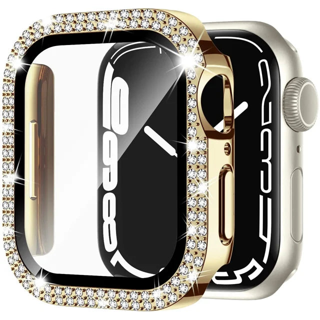 Glass+Cover For Apple Watch Case 45mm 44mm 41mm 40mm 38 42mm Bling Diamond bumper+Screen Protector iwatch series 9 8 7 5 6 4 SE