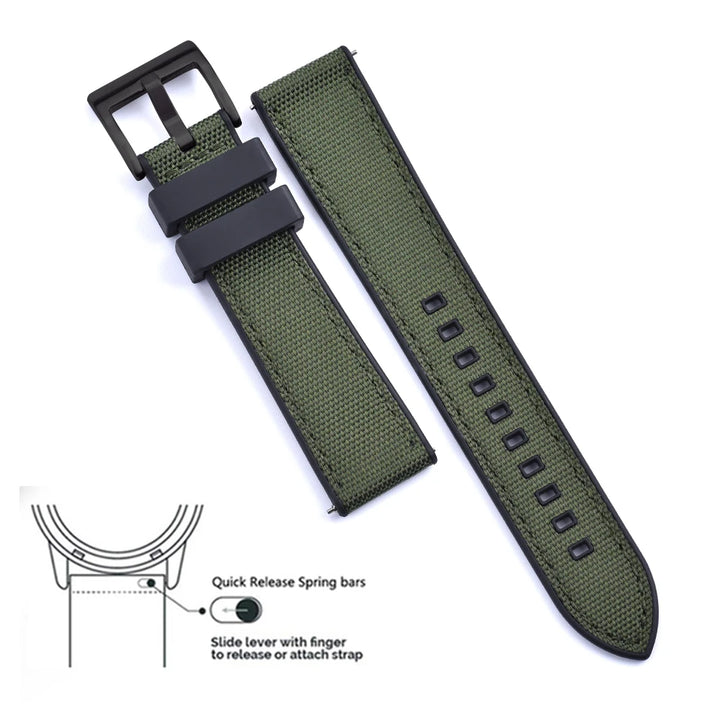 New Design Hybrid FKM Watch Strap 20mm 22mm Fluoro Rubber Canvas Nylon Watchbands Quick Release For Each Brand Diving Watches