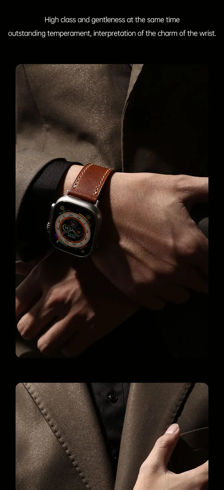 Apple Watch Luxury Cow Leather Strap For Ultra 2 49mm Band Series 9 8 7 6 5 SE 45mm 44mm 41mm 40mm Handmade Watchbands