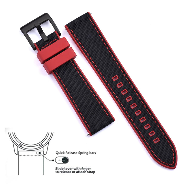 New Design Hybrid FKM Watch Strap 20mm 22mm Fluoro Rubber Canvas Nylon Watchbands Quick Release For Each Brand Diving Watches