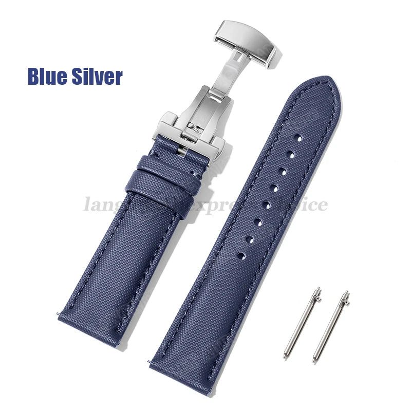 Sailcloth Nylon & Leather Watch Strap – 20/22mm, Omega & Huawei, Green
