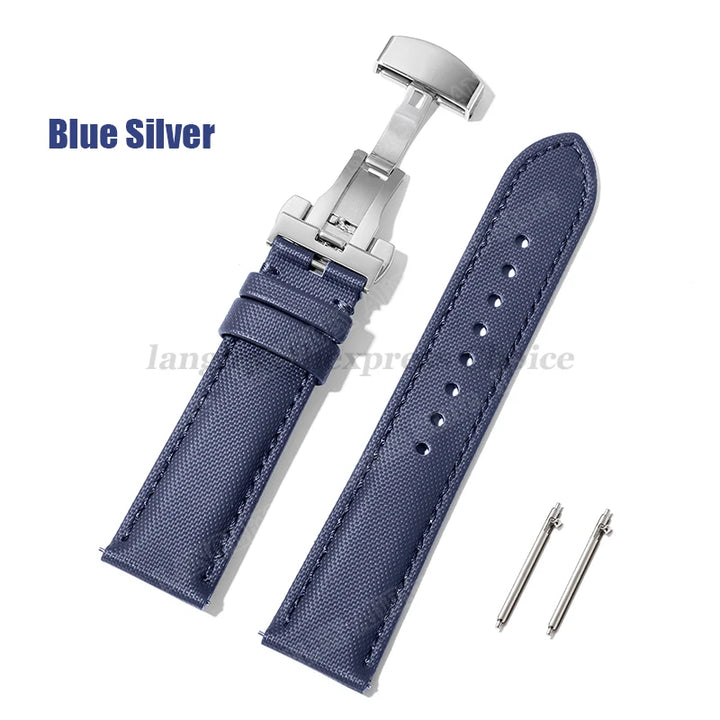 Sailcloth Nylon & Leather Watch Strap – 20/22mm, Omega & Huawei, Green