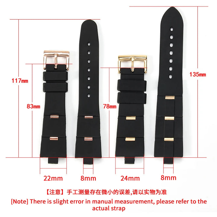 Black Rubber Replacement Watch Strap for BVLGARI (22/24mm)