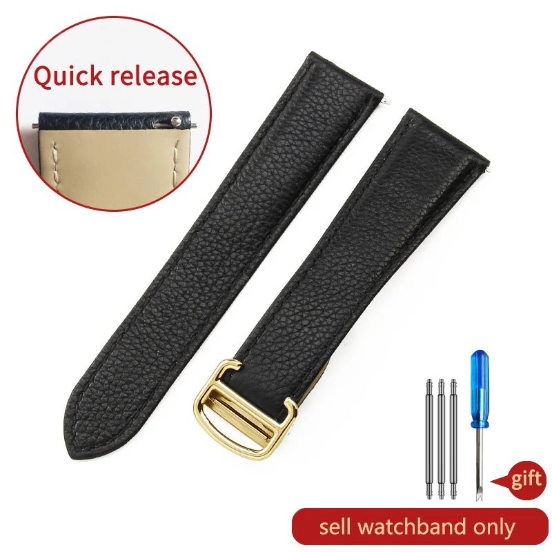 Cowhide Watch Strap Accessories for Cartier Tank – 16–23mm, Stainless Steel