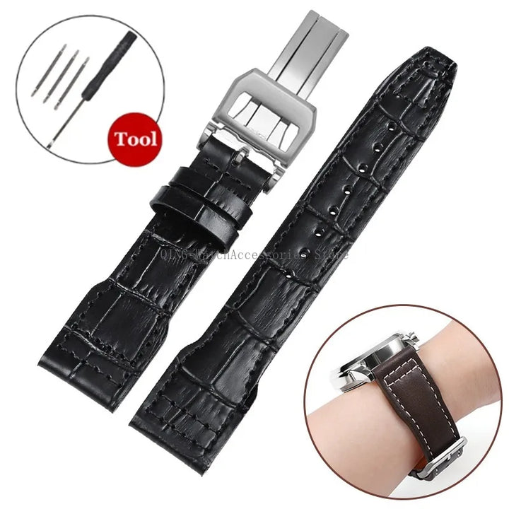 Genuine Cowhide Leather Strap for IWC Pilot – 20/21/22mm, Folding Buckle