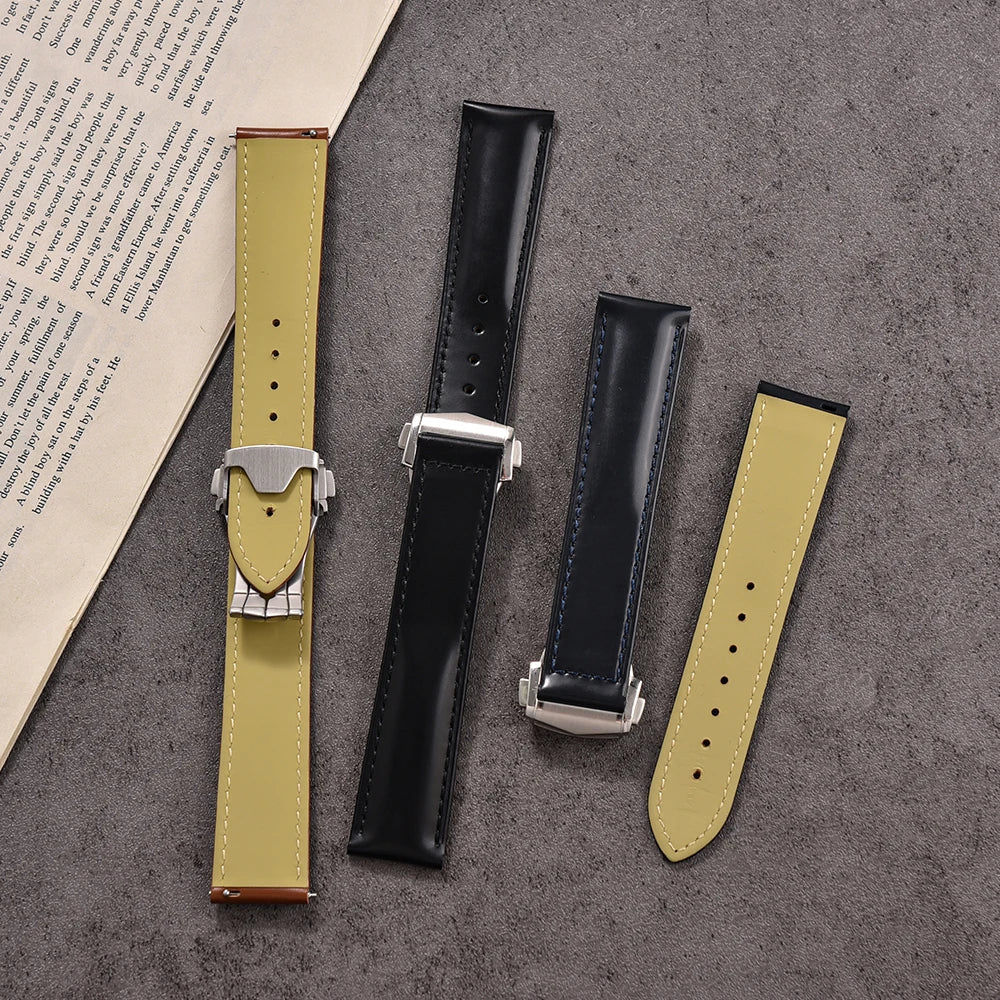 Premium Grade Smooth Surface Leather Watch Bands Perfect Fit Flat End Universal Quick Release Watch Strap 19mm 20mm 21mm 22mm