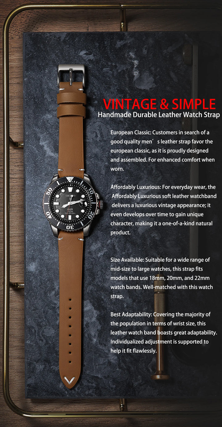 New Sport Vintage Leather Watch Band 18–22mm with Stainless Steel Buckle