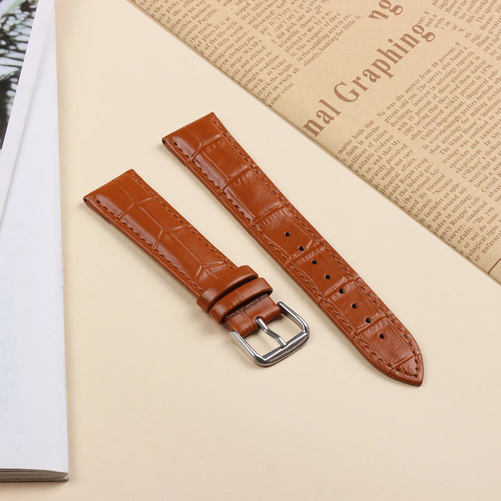 10mm–24mm Genuine Calfskin Leather Watch Strap (Slub Pattern, Universal)