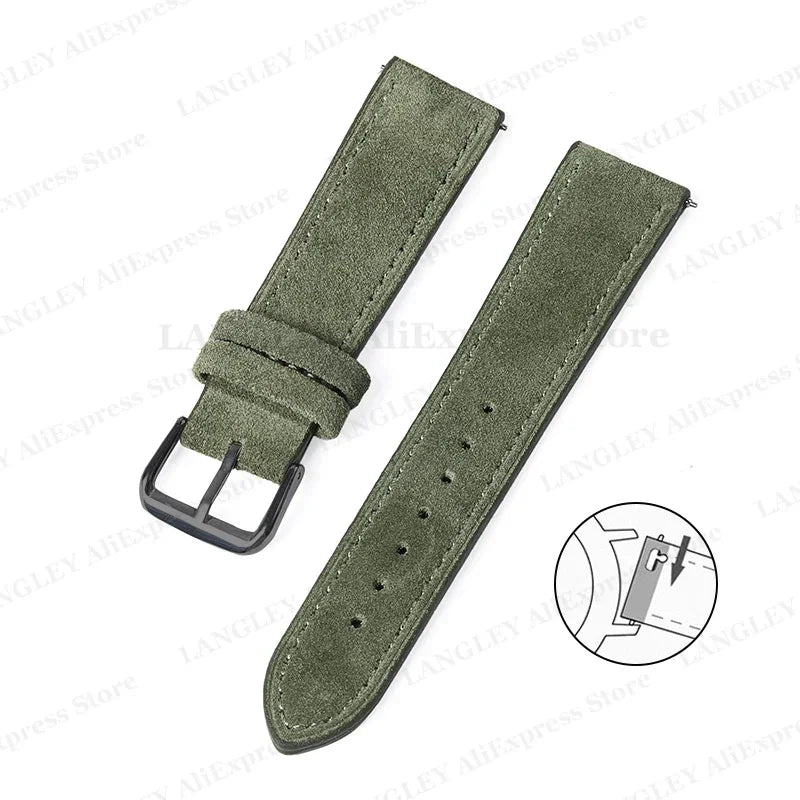Vintage Suede Leather Watch Strap – 18/20/22mm, Quick Release
