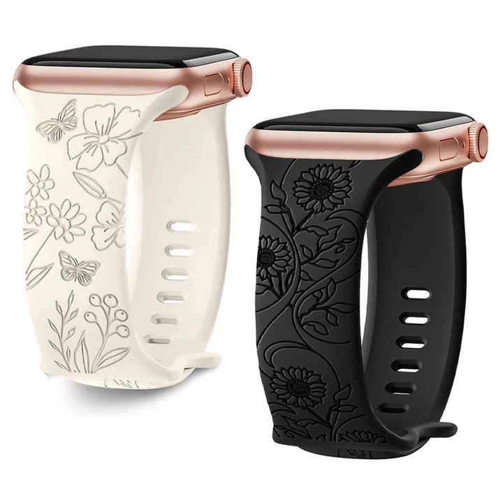 Straps For Apple Watch Band 44mm 42mm 41mm 40mm 45mm 49mm 46mm Floral Engraved bracelet correa iwatch series 10 9 7 SE 6 8 Ultra