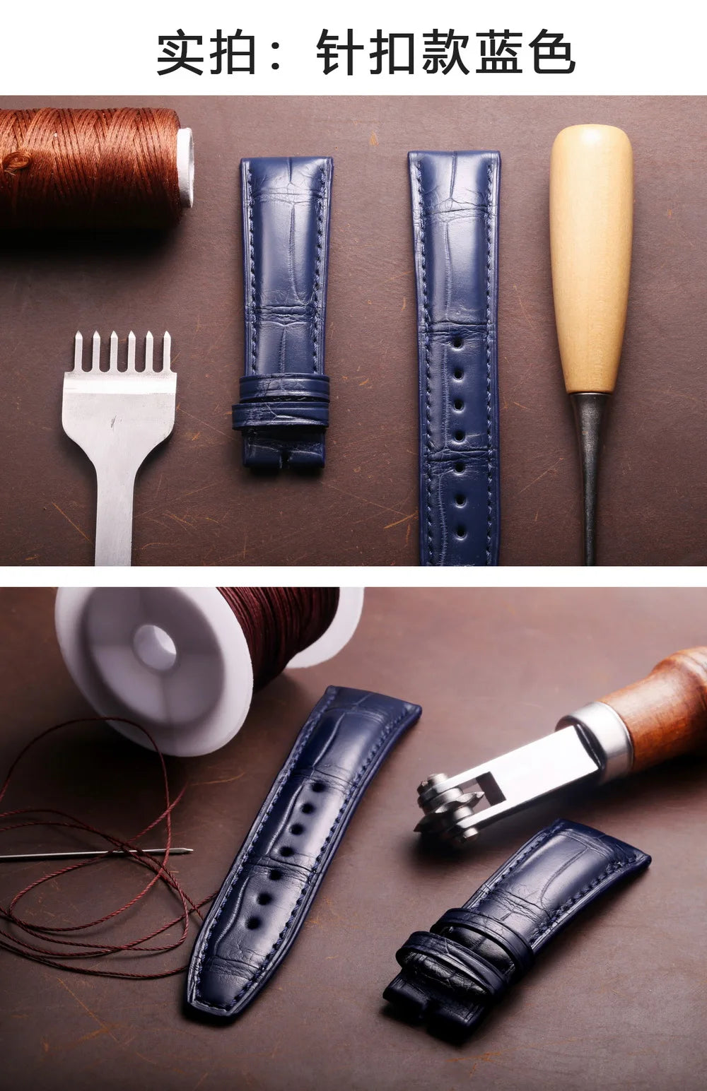 Crocodile Leather Watchbands For IWC Portugues Pilot Black Alligator Grain Handmade Straps 20mm 21mm 22mm