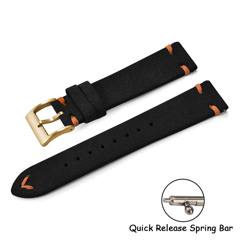 Vintage Suede Leather Quick Release Watch Strap – 20/22mm Brown/Grey