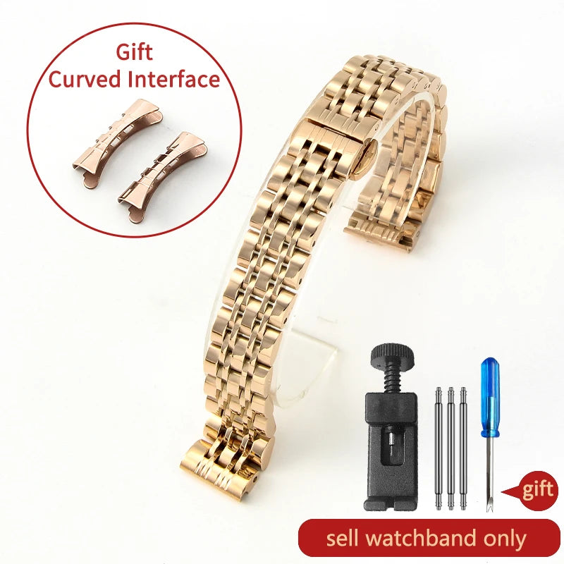 Stainless Steel Watch Strap for Tissot – 14–20mm, Silver & Rose Gold