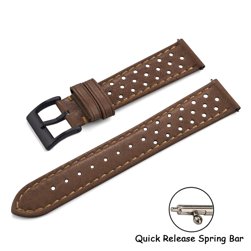 Vintage Racing Leather Watch Strap 18–22mm Quick Release for Omega