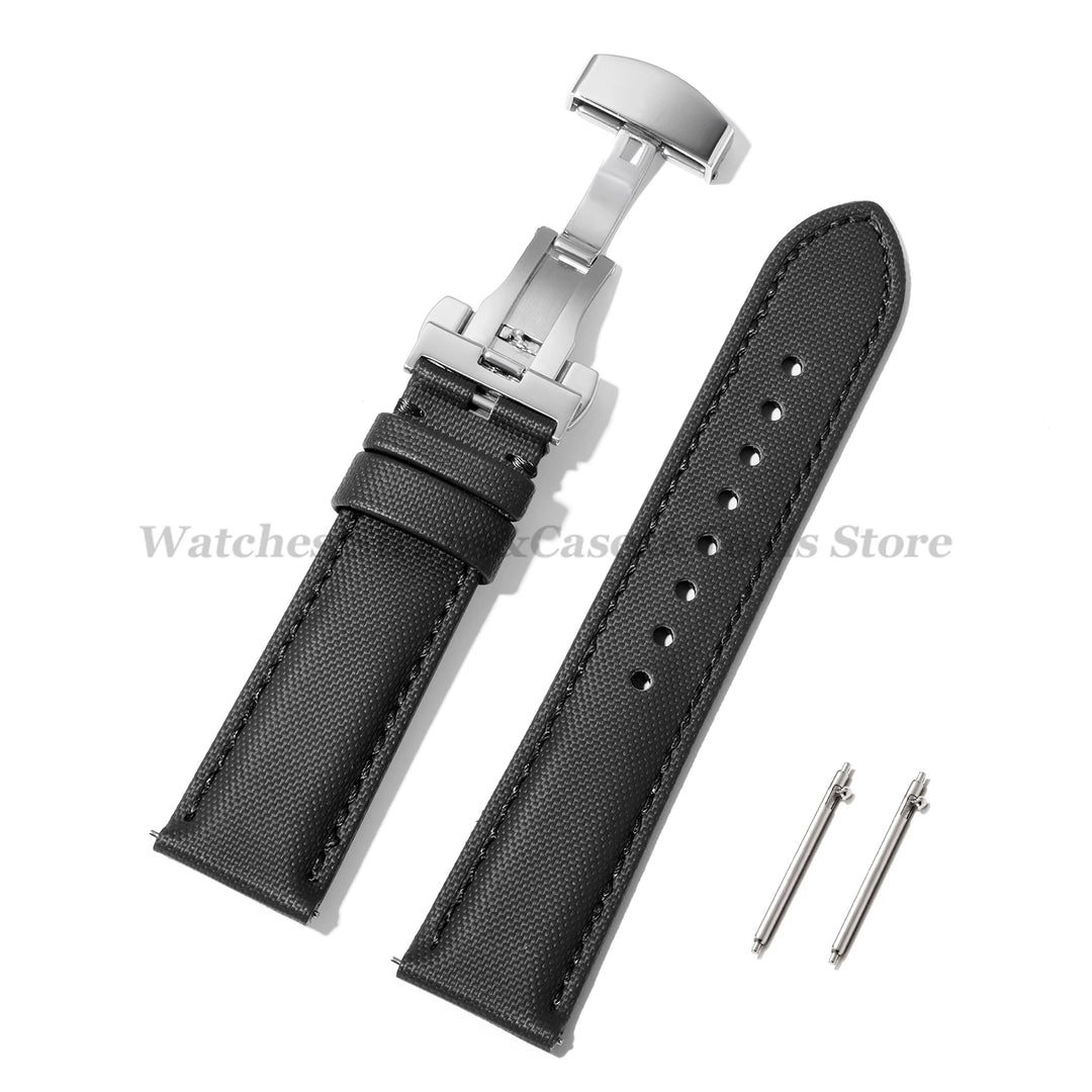 Sailcloth Nylon & Leather Watch Strap – 20/22mm, Omega & Huawei, Green