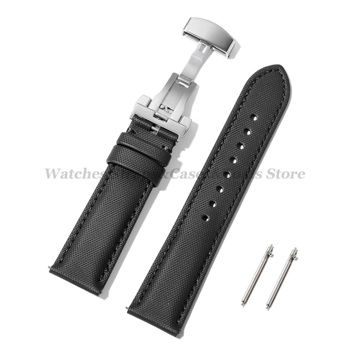 Sailcloth Nylon & Leather Watch Strap – 20/22mm, Omega & Huawei, Green