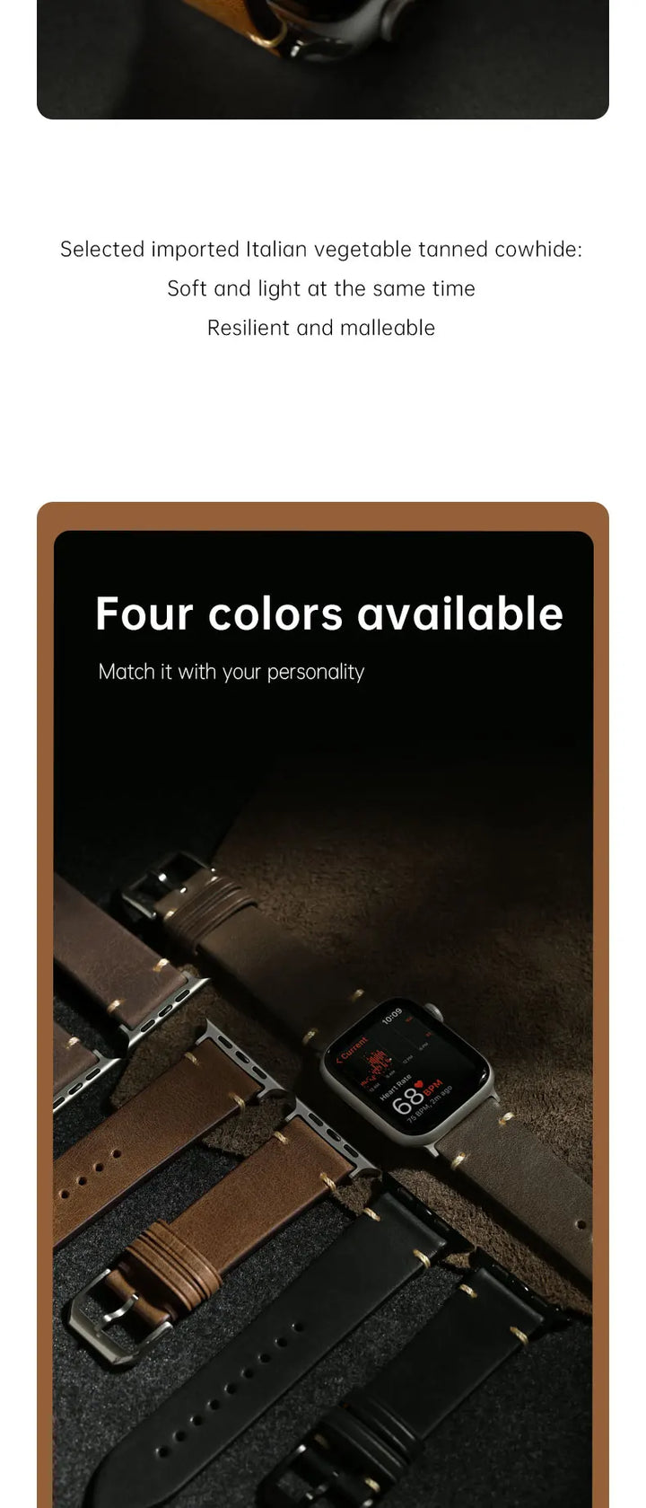 Luxury Leather Watch Strap for Apple Watch, Ultra 49mm, Series 10, 9, 8, 7, 6, SE, 45mm, 44mm, 41mm, 40mm, Leather Watch Band